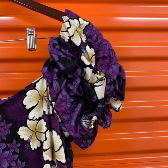 Hilo Hattie Maxi Dress Purple Floral Puff Sleeves - Picture 6 of 13